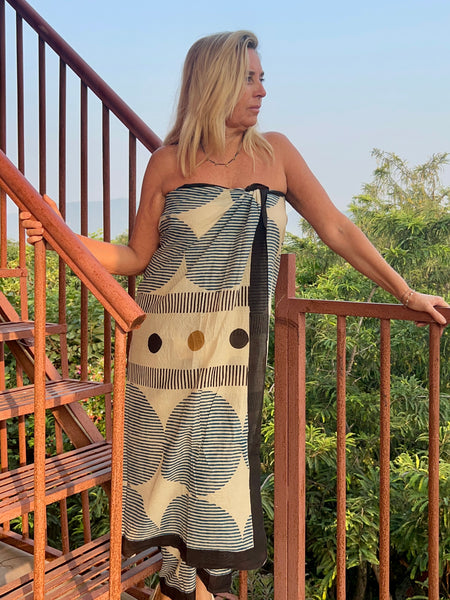 Sarong  Pareo  collection big size with golden zari border No 4A Modern Art -  AUROBELLE  IBIZA