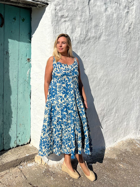 Sally dress  blue cotton ☀️ from Ibiza -  AUROBELLE  IBIZA
