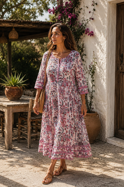 Kali – White Boho Midi Dress