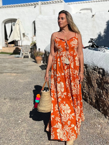 Annie Dress orange flower -  AUROBELLE  IBIZA