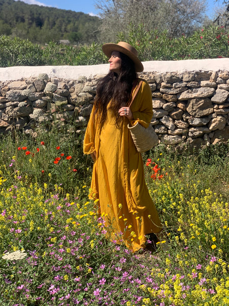 Ibiza boho short kimono 👘 in sun yellow with gold lurex