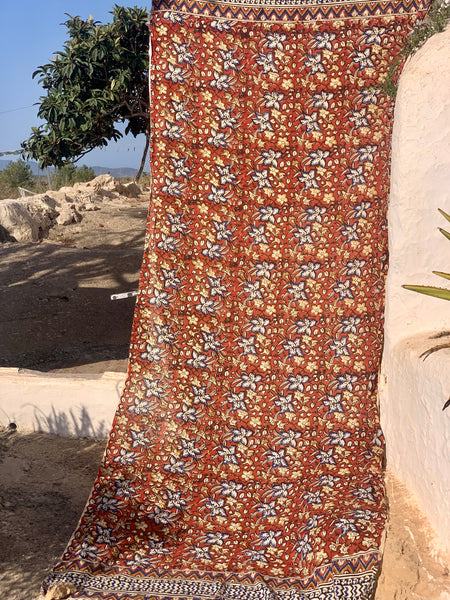 Big size Bagru Sarong  , dupatta - Pareo  - yellow flower /block print cotton shawl  Red flower new collection