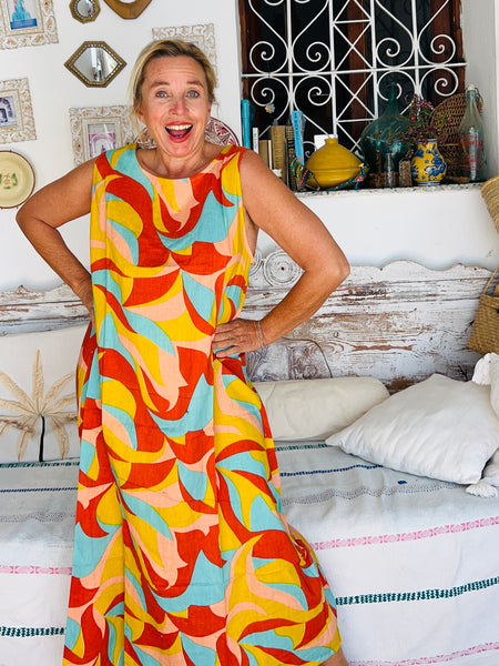 Boat dress yellow retro