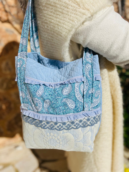 One-of-a-Kind Ibiza Patchwork Bag- Paisley blue -  AUROBELLE  IBIZA