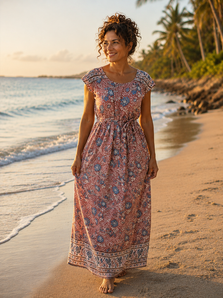 Emilie  sweet summer Dress  Polka dot beige -  AUROBELLE  IBIZA