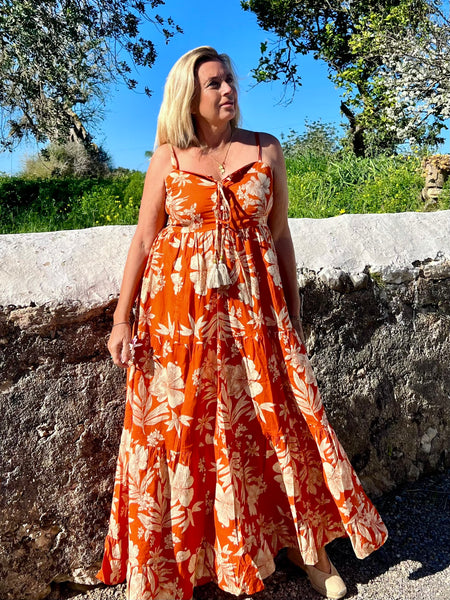 Annie Dress orange flower -  AUROBELLE  IBIZA