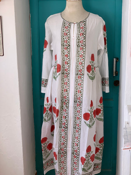 Mughal  dress made  with  blockprint red Poppie print