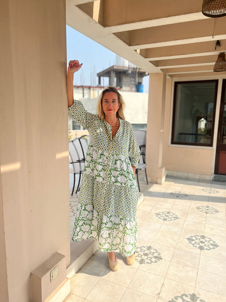Nisha green  boho blockprint cotton