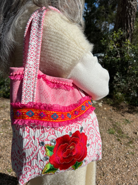 One-of-a-Kind Ibiza Patchwork Bag Big red rose 🌹