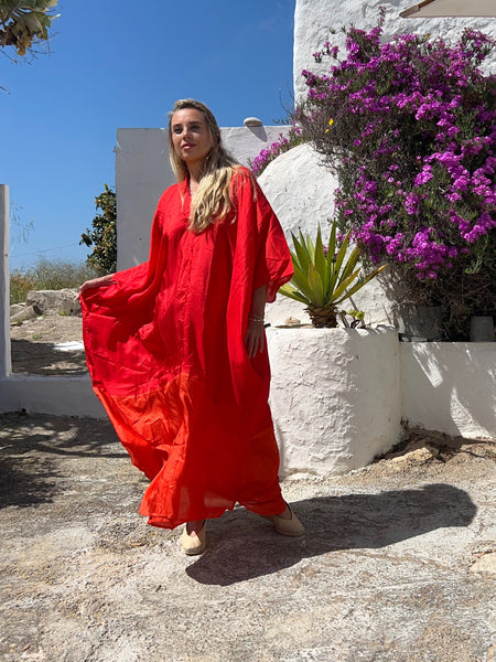 Special orange and red silk kaftan