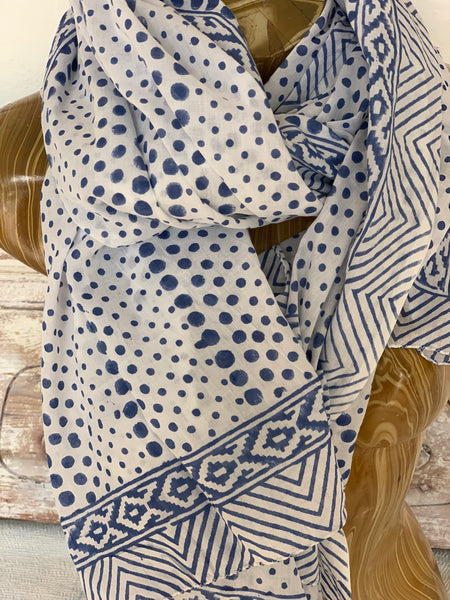 Blue and white Sarong   or Pareo in block print new collection