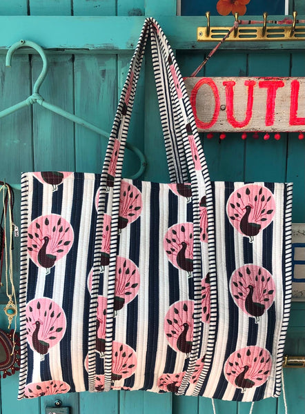 Boho tote quilted super bag peakok  print