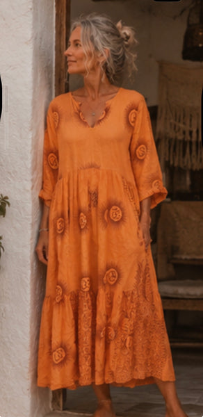 Om namah shivaya  maxi  dress in light orange
