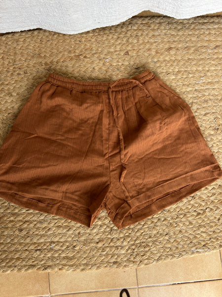 Short  boho brown cotton Ibiza -  AUROBELLE  IBIZA