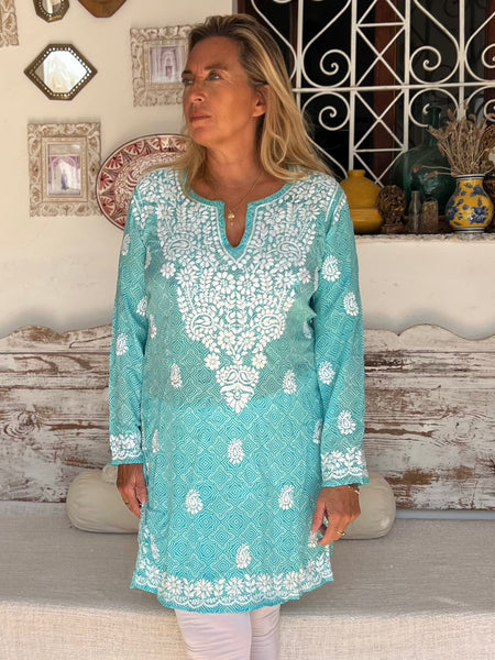 🌊 Silk Kurta – Ocean Blue -  AUROBELLE  IBIZA