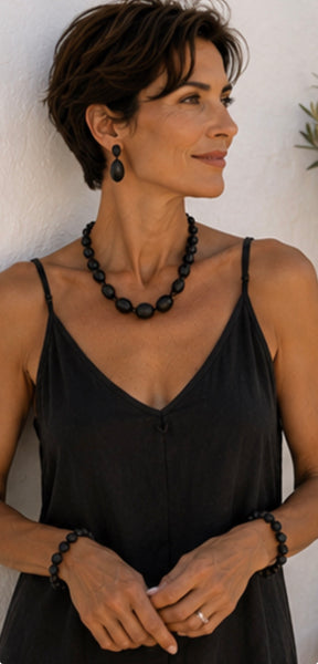 Slip dress  Natural color softest cotton elegant black -  AUROBELLE  IBIZA