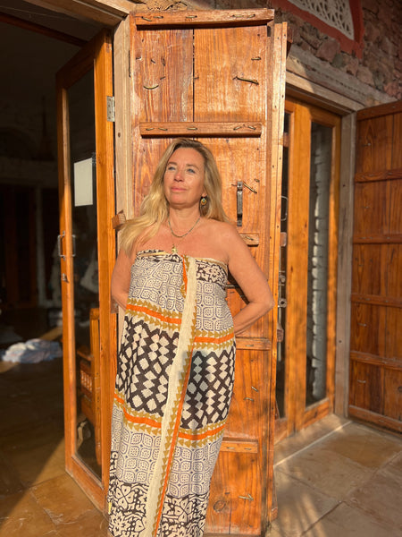 Sarong  Pareo  collection big size with golden zari border No 3A Ethnic -  AUROBELLE  IBIZA