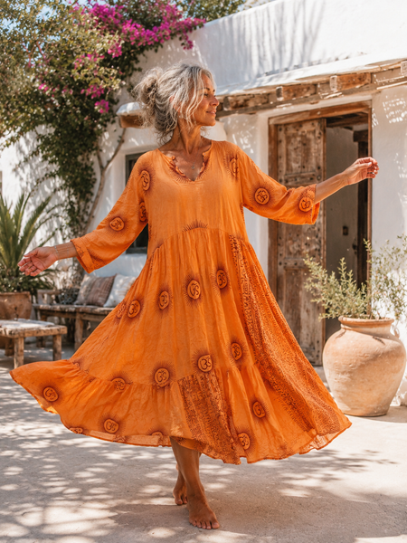 Om namah shivaya  maxi  dress in light orange