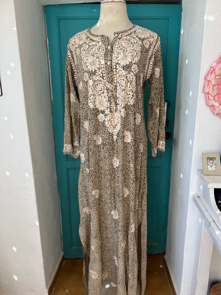 Silk chiffon maxi kurta Leopard print