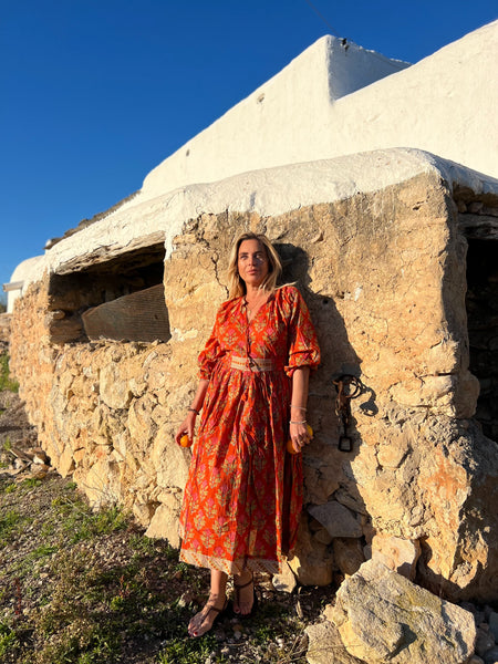 Vintage dress  Orange flower Boho -  AUROBELLE  IBIZA