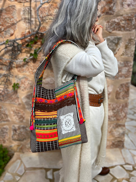 One-of-a-Kind Ibiza Patchwork Bag- brown tribal boho -  AUROBELLE  IBIZA