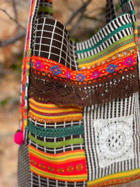 One-of-a-Kind Ibiza Patchwork Bag- brown tribal boho -  AUROBELLE  IBIZA