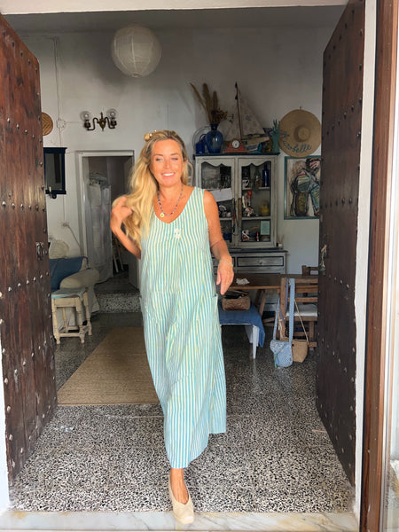 2 Button 2 Pocket Dress – Ibiza   Stripes