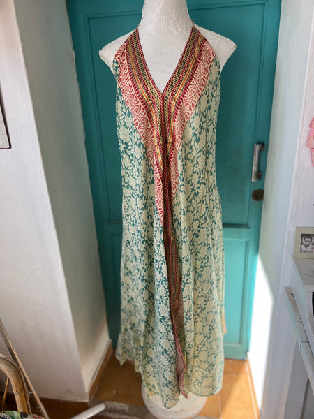 Magic dress long -  sari  light green with gold -  AUROBELLE  IBIZA