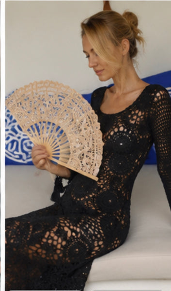 Sexy Roxanne boho crochet dress in black ,  totally hand made -  AUROBELLE  IBIZA