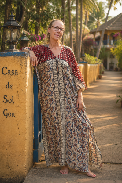 Flori Kaftan red beige bluev -  AUROBELLE  IBIZA