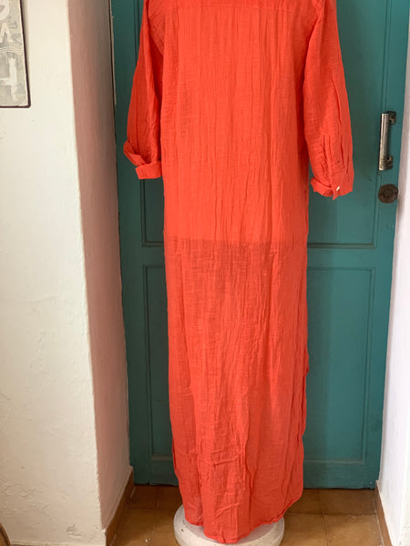 Shirt dress long in strawberry red