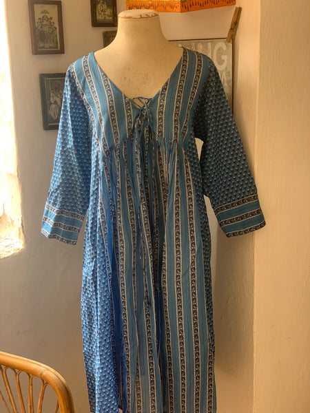 Combination dress- Boho beautiful ethnic block print dress indigo blue
