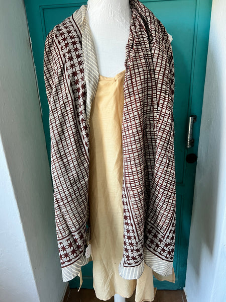 Sarong   , Pareo  , cotton shawl and beach Deluxe Block print collection, ethic brown black geo -  AUROBELLE  IBIZA