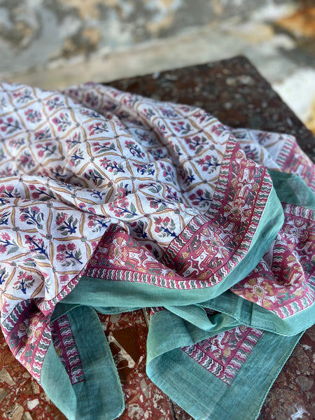 Sarong   , Pareo  , cotton shawl and beach Deluxe Block print collection,olive green classy    🪷 -  AUROBELLE  IBIZA