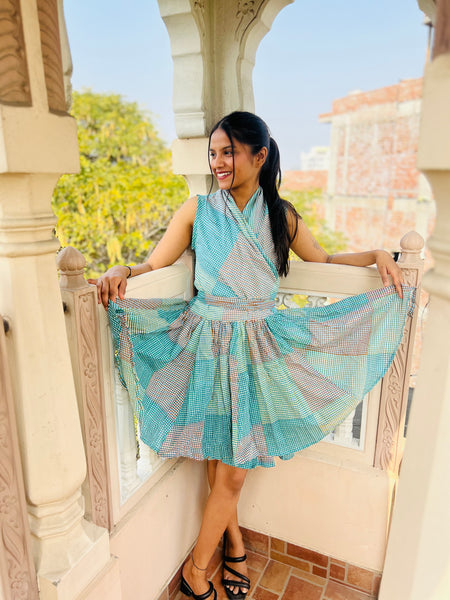 GOA DRESS SLEEVLESS blue  checks