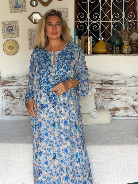 🌊 Blue Flower Silk Maxi Dress – One of a Kind (Size 48) -  AUROBELLE  IBIZA