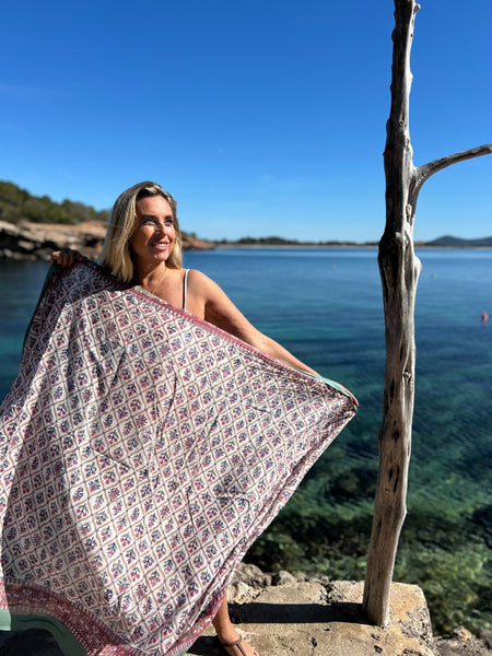 Sarong   , Pareo  , cotton shawl and beach Deluxe Block print collection,olive green classy    🪷 -  AUROBELLE  IBIZA