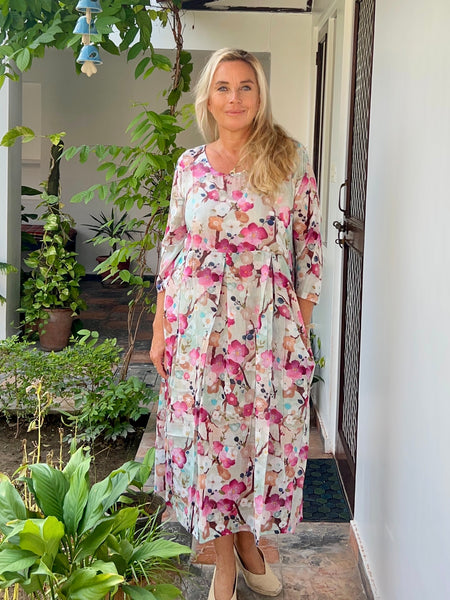 Linen dress soft flower