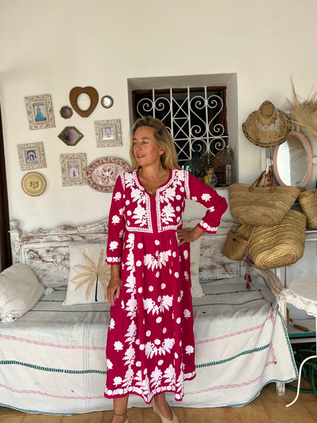 Rani pink  dress with hand embroidery