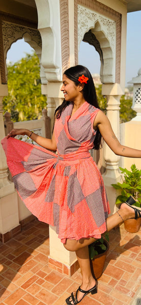 GOA DRESS SLEEVLESS  orange checks