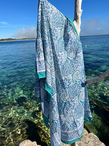 Sarong   , Pareo  , cotton shawl and beach Deluxe Block print collection, paisley blue  🪷 -  AUROBELLE  IBIZA