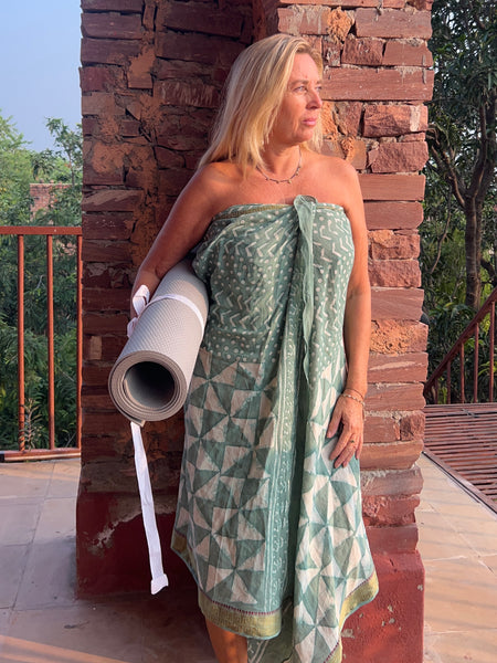 Sarong  Pareo  collection big size with golden zari border No 1A Formentera -  AUROBELLE  IBIZA