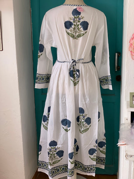 Mughal  dress made  with  blockprint blue