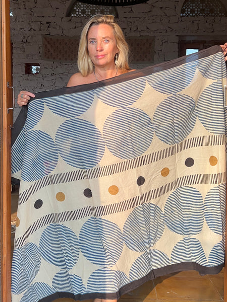 Sarong  Pareo  collection big size with golden zari border No 4A Modern Art -  AUROBELLE  IBIZA