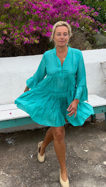 Aqua blue Silk dress Geo