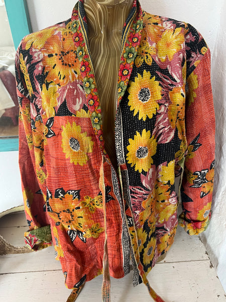 Bohemian Kantha vintage kimono jacket