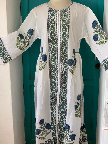 Mughal  dress made  with  blockprint blue