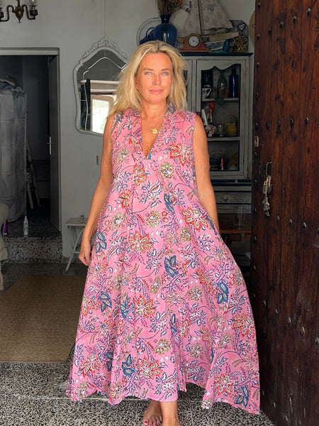 Pam sleeveless maxi boho dress pink flower 🌸