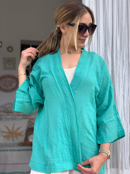 Ibiza boho short kimono 👘 in turquoise