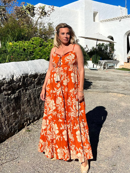 Annie Dress orange flower -  AUROBELLE  IBIZA